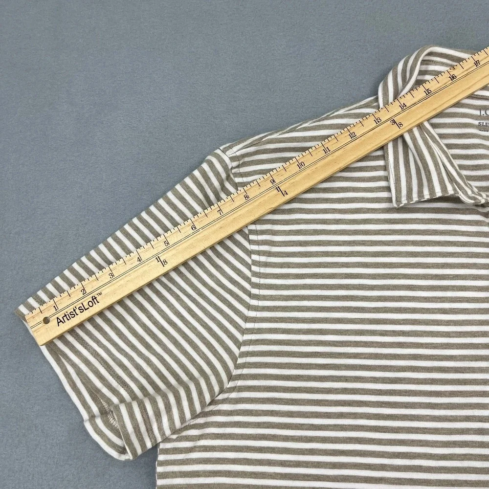 J.Crew Mens XL Slub Cotton Striped Polo Shirt Tan White‎ Short Sleeve Pocket